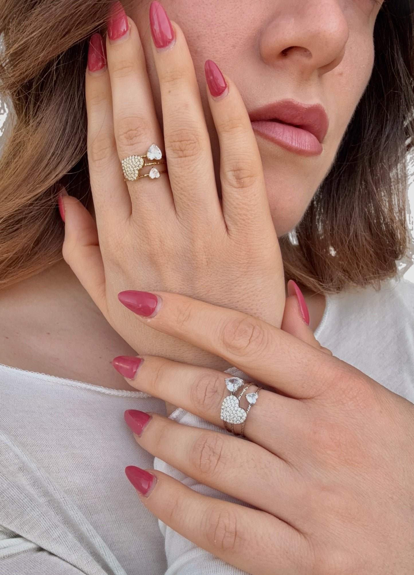 Anello Tris di Cuori in acciaio inossidabile — PJELSOMINO Bijoux