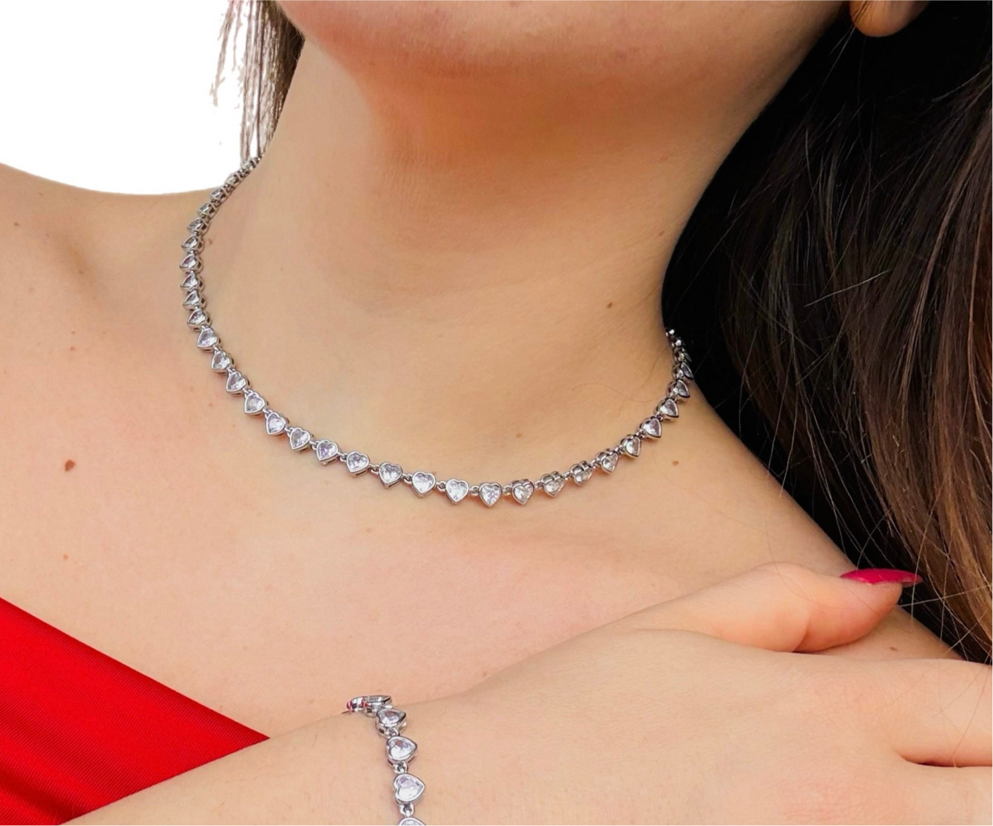 Collana Tennis Cuoricini in acciaio inossidabile — PJELSOMINO Bijoux