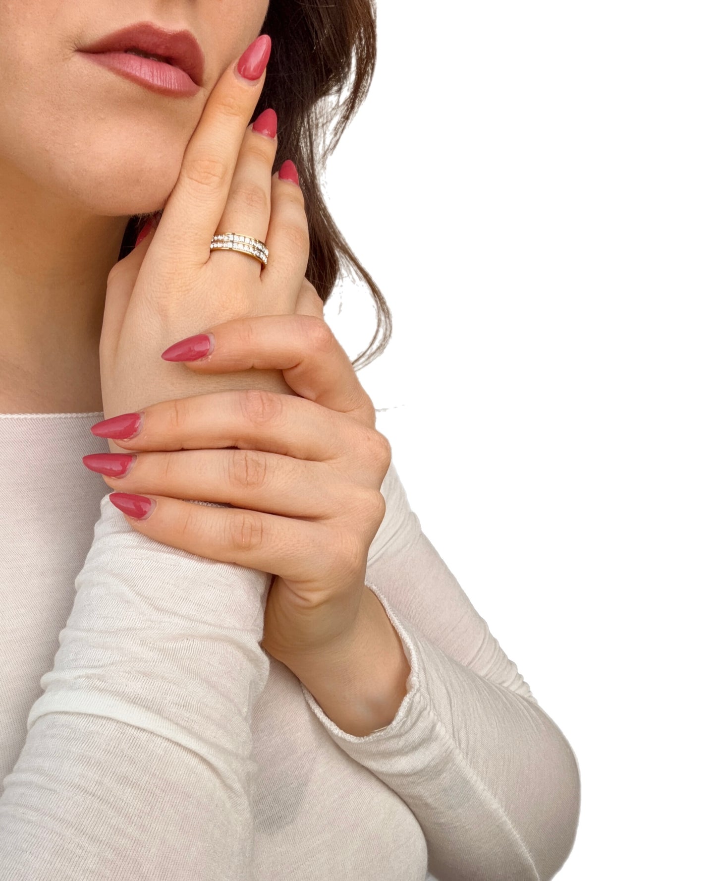 Anello Fascia Doppia Zirconi in acciaio inossidabile — PJELSOMINO Bijoux