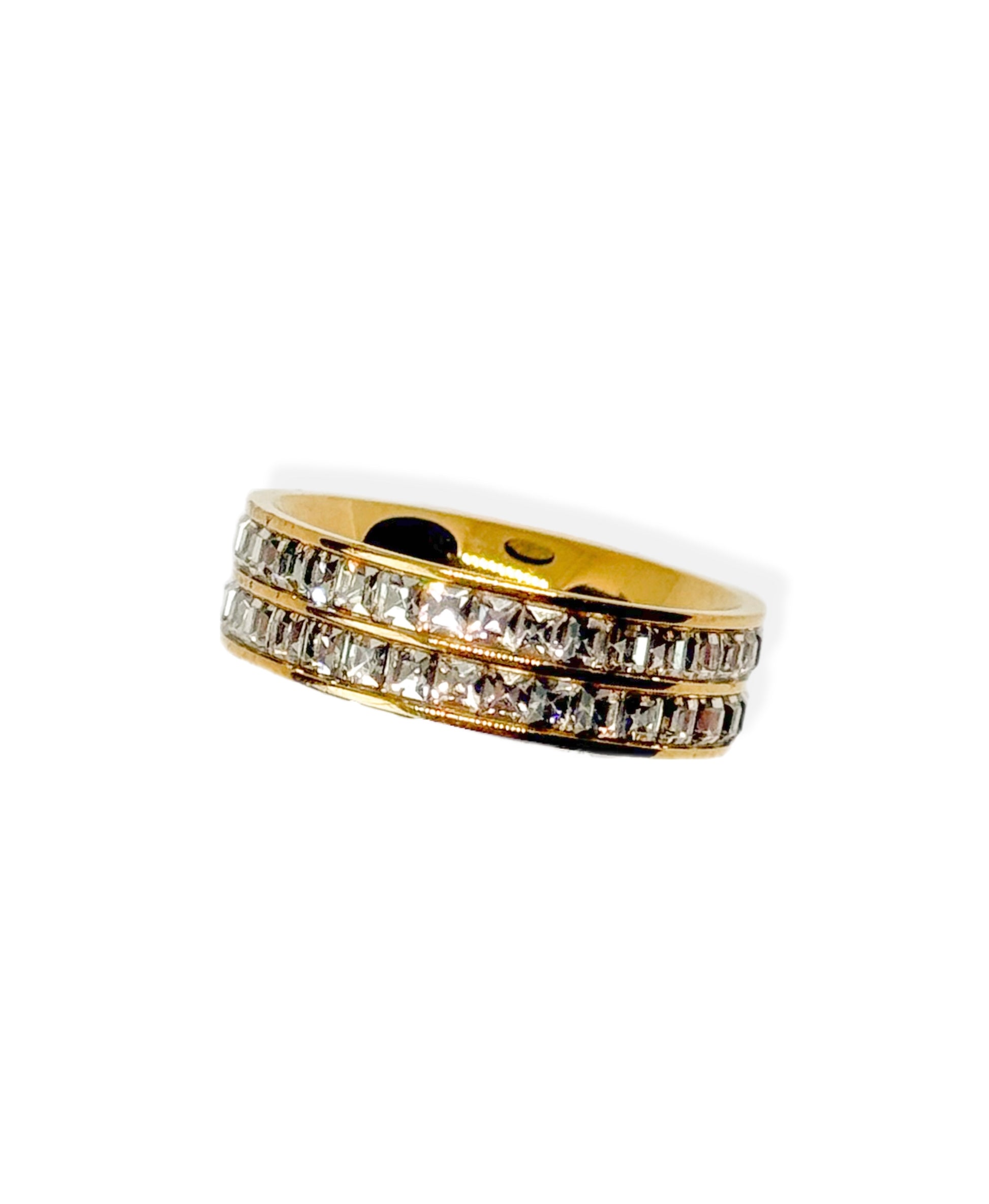 Anello Fascia Doppia Zirconi in acciaio inossidabile — PJELSOMINO Bijoux