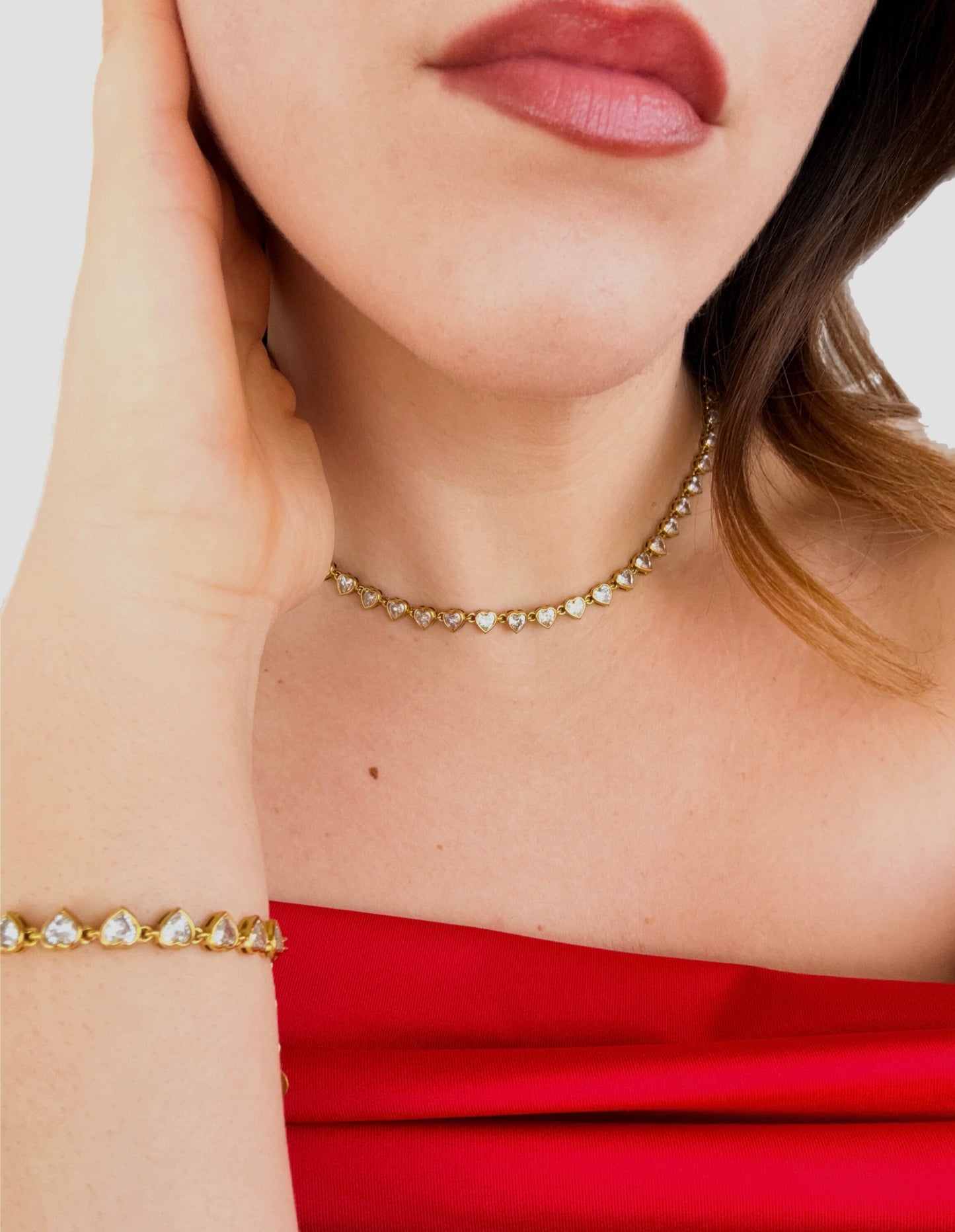 Collana Tennis Cuoricini in acciaio inossidabile — PJELSOMINO Bijoux